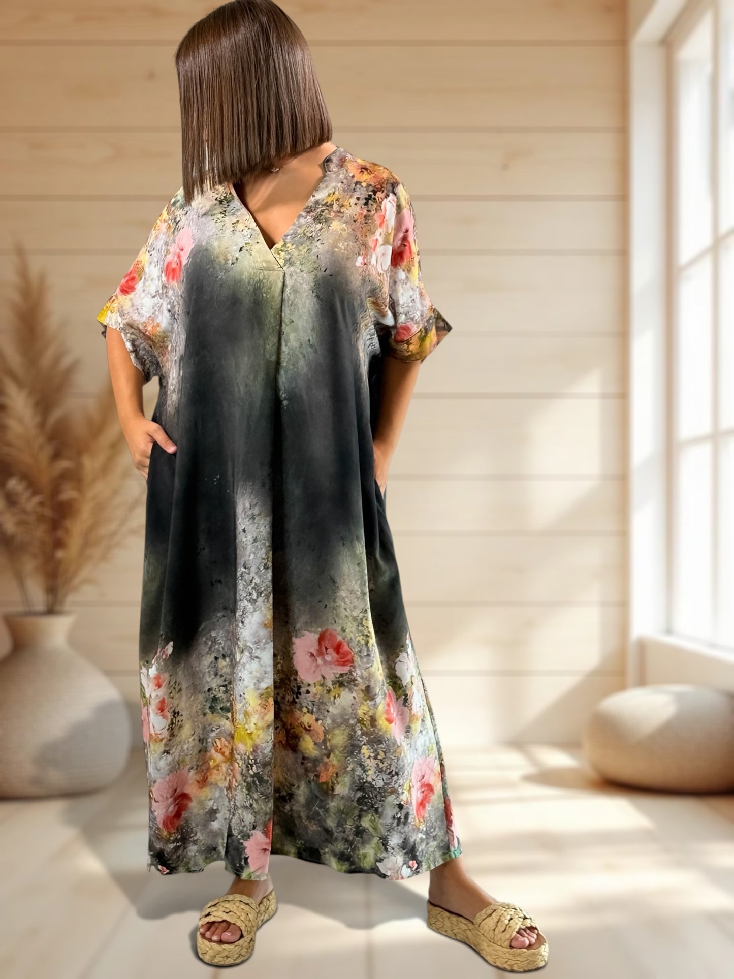 RIVIERA - ROBE OVERSIZE ANTHRACITE A MOTIF JUSQU'A LA TAILLE 56