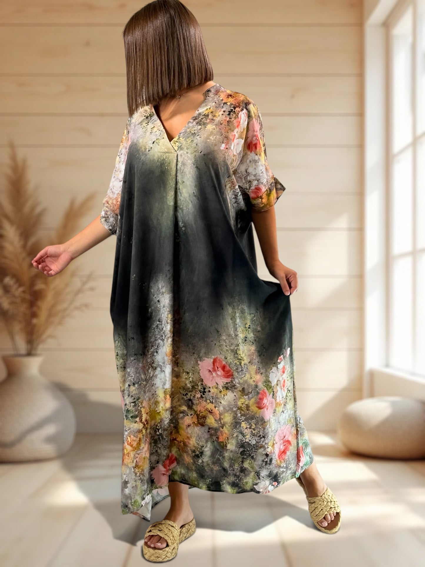 RIVIERA - ROBE OVERSIZE ANTHRACITE A MOTIF JUSQU'A LA TAILLE 56