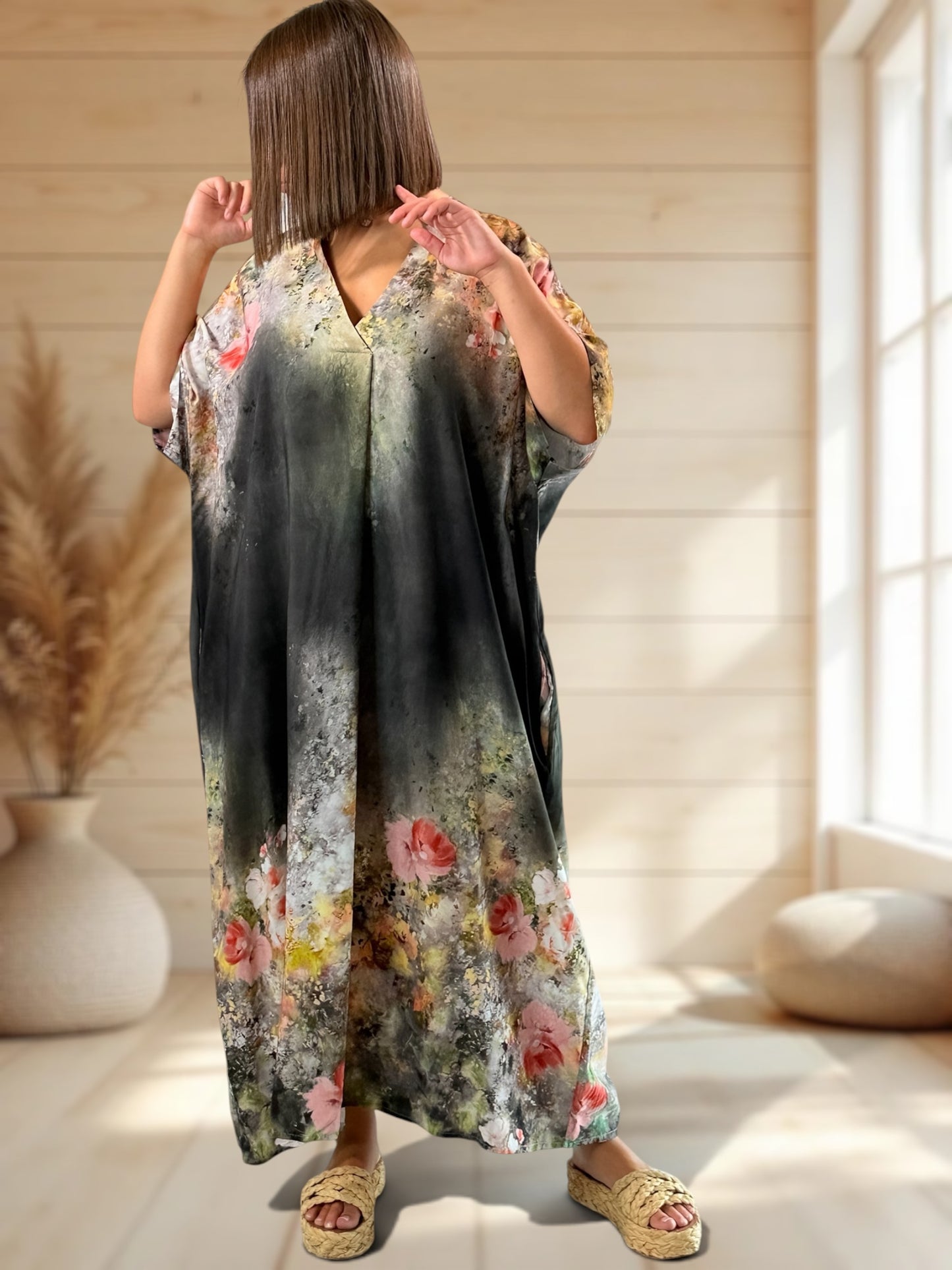RIVIERA - ROBE OVERSIZE ANTHRACITE A MOTIF JUSQU'A LA TAILLE 56