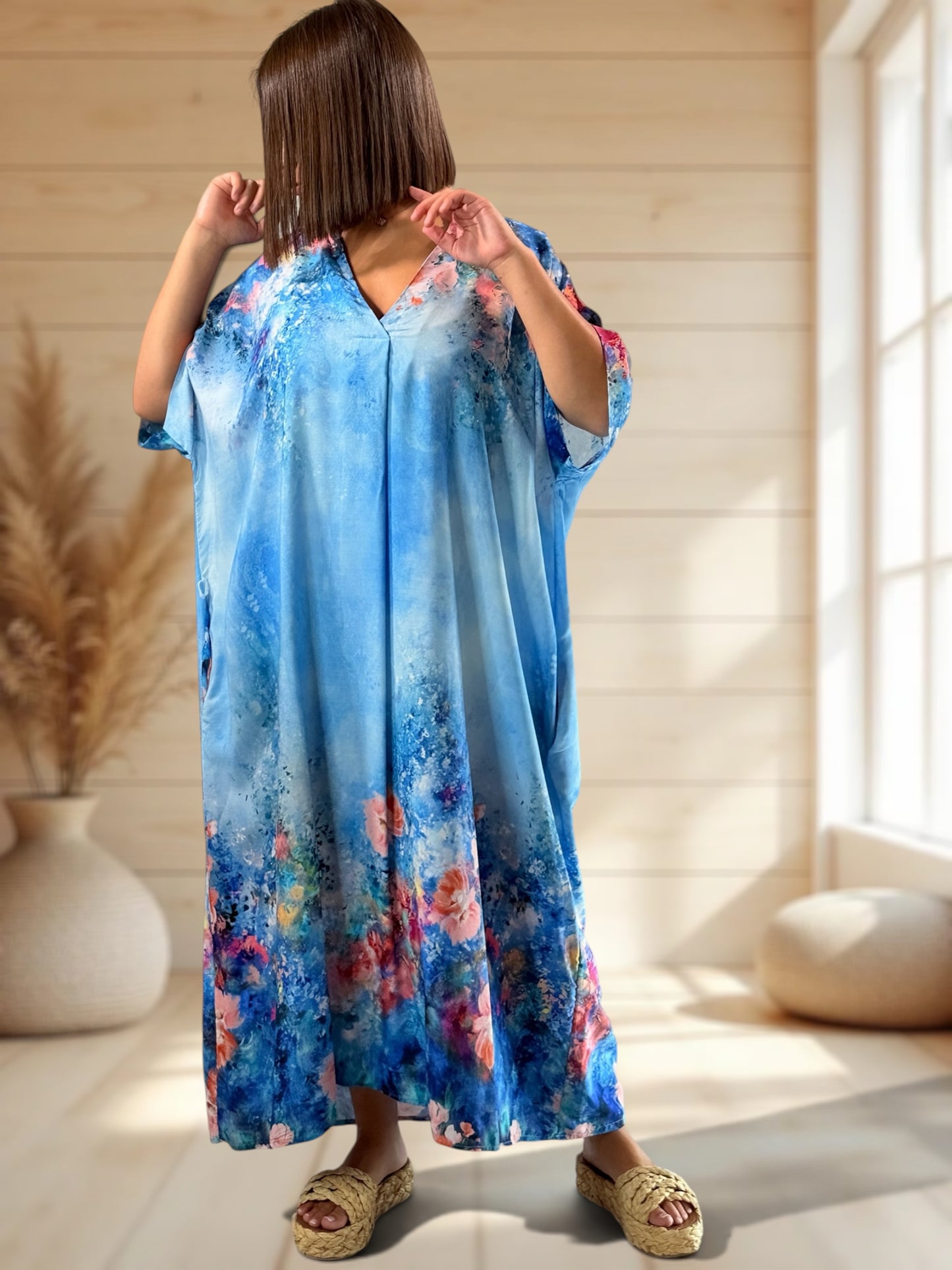 RIVIERA - ROBE OVERSIZE BLEUE A MOTIF JUSQU'A LA TAILLE 56