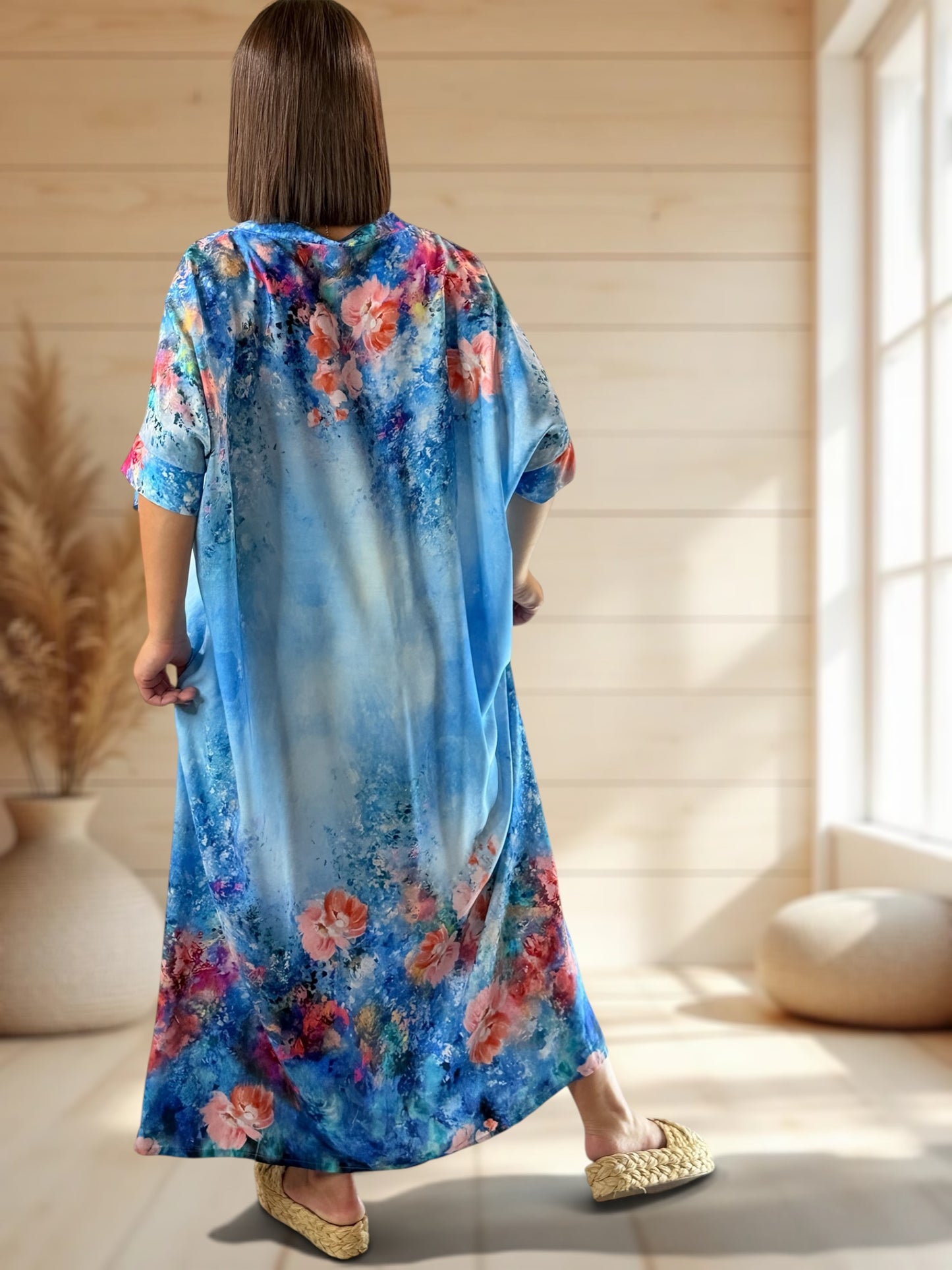 RIVIERA - ROBE OVERSIZE BLEUE A MOTIF JUSQU'A LA TAILLE 56