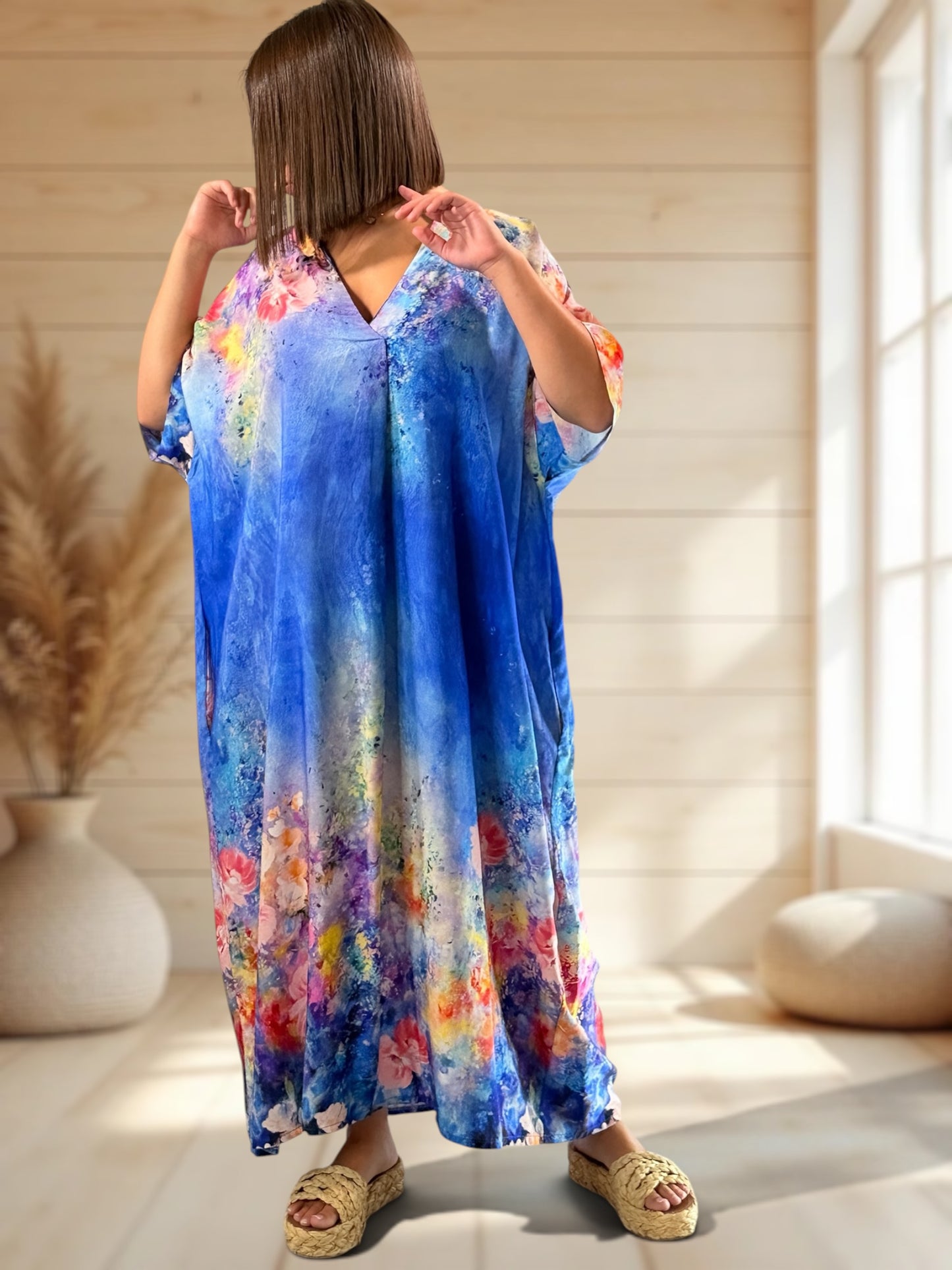 RIVIERA - ROBE OVERSIZE BLEUE A MOTIF JUSQU'A LA TAILLE 56