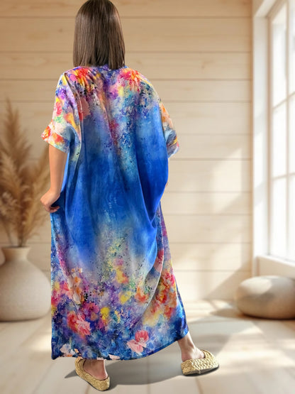 RIVIERA - ROBE OVERSIZE BLEUE A MOTIF JUSQU'A LA TAILLE 56