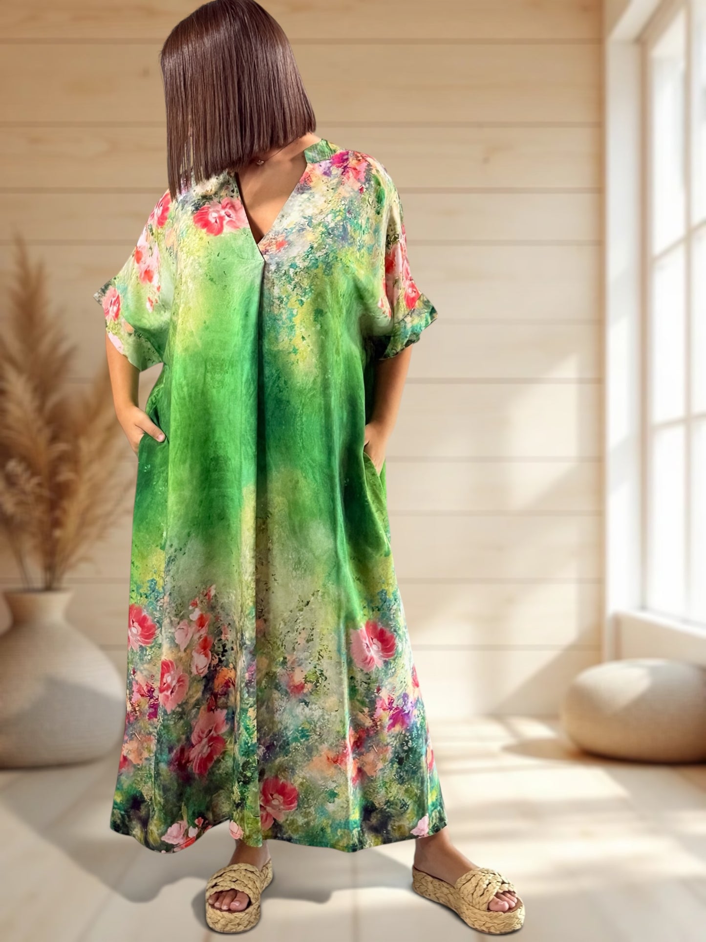 RIVIERA - ROBE OVERSIZE VERTE A MOTIF JUSQU'A LA TAILLE 56