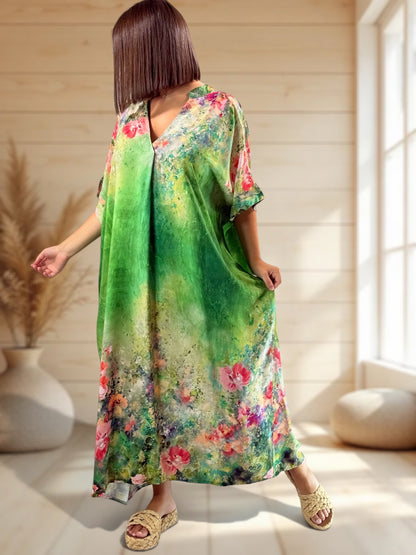 RIVIERA - ROBE OVERSIZE VERTE A MOTIF JUSQU'A LA TAILLE 56
