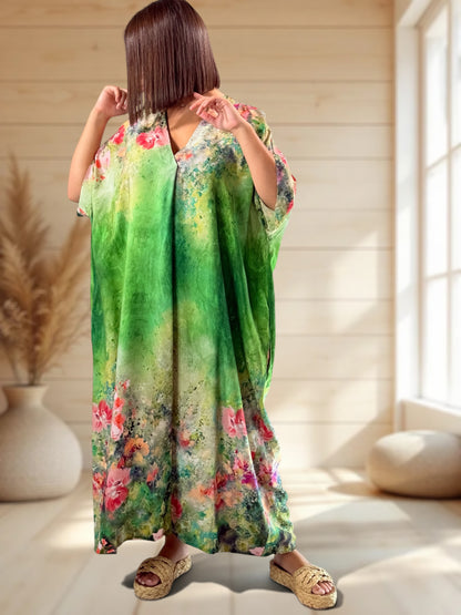 RIVIERA - ROBE OVERSIZE VERTE A MOTIF JUSQU'A LA TAILLE 56