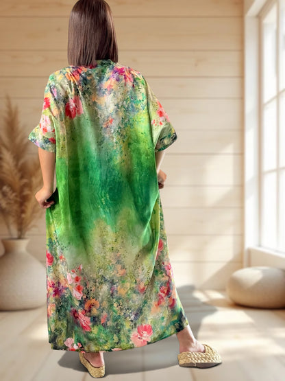 RIVIERA - ROBE OVERSIZE VERTE A MOTIF JUSQU'A LA TAILLE 56