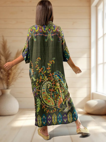 VICTORINE - ROBE OVERSIZE KAKI A MOTIF JUSQU'A LA TAILLE 54/56