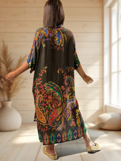 VICTORINE - ROBE OVERSIZE MARRON A MOTIF JUSQU'A LA TAILLE 54/56