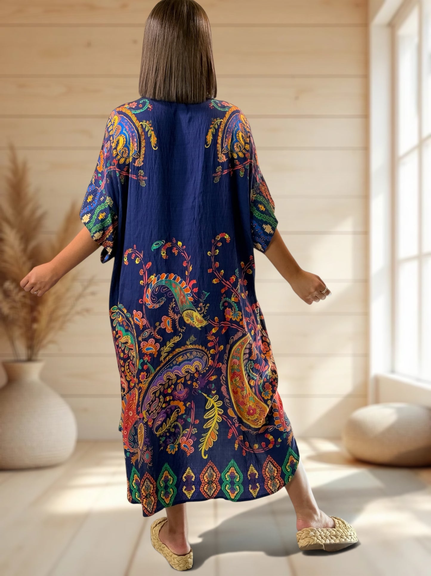 VICTORINE - ROBE OVERSIZE MARINE A MOTIF JUSQU'A LA TAILLE 54/56
