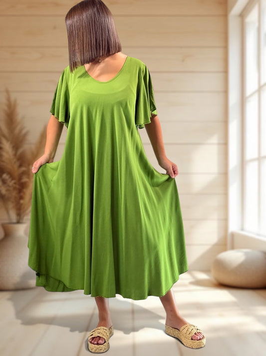 BABETH - ROBE FLUIDE VERTE JUSQU'A LA TAILLE 54