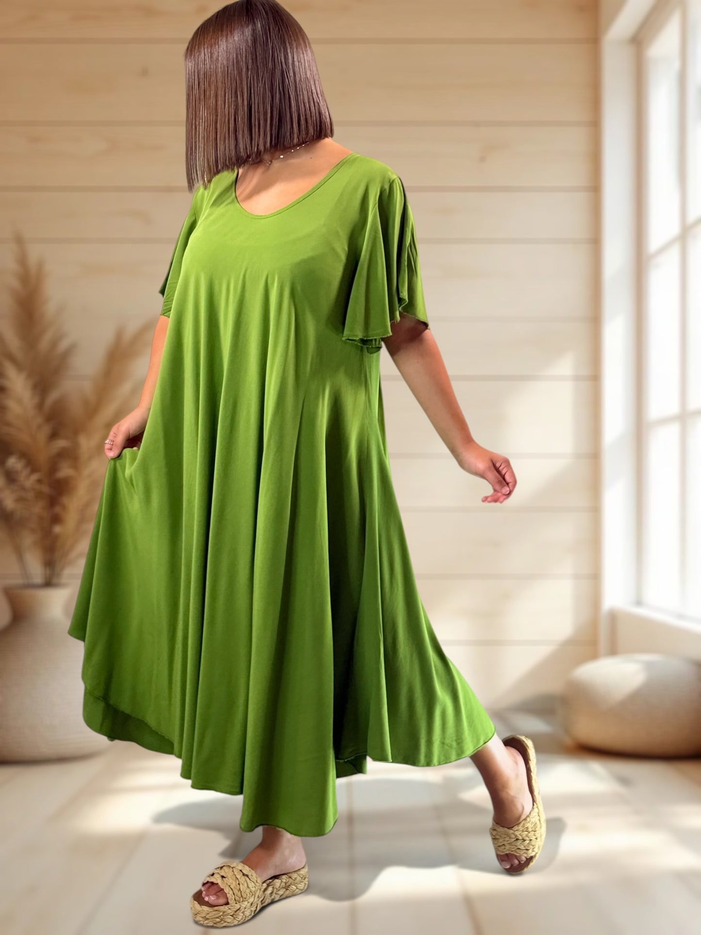 BABETH - ROBE FLUIDE VERTE JUSQU'A LA TAILLE 54