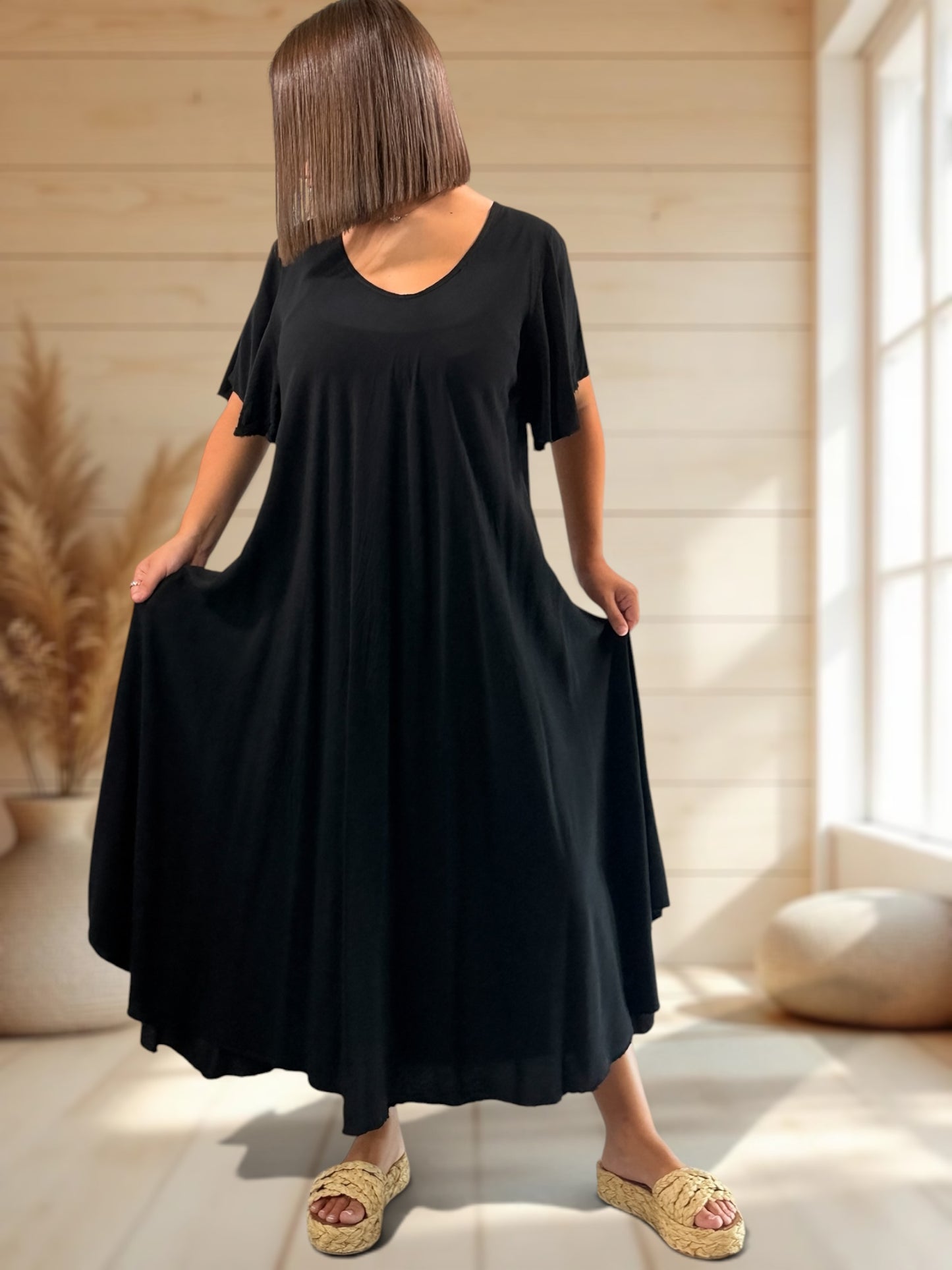 BABETH - ROBE FLUIDE NOIRE JUSQU'A LA TAILLE 54