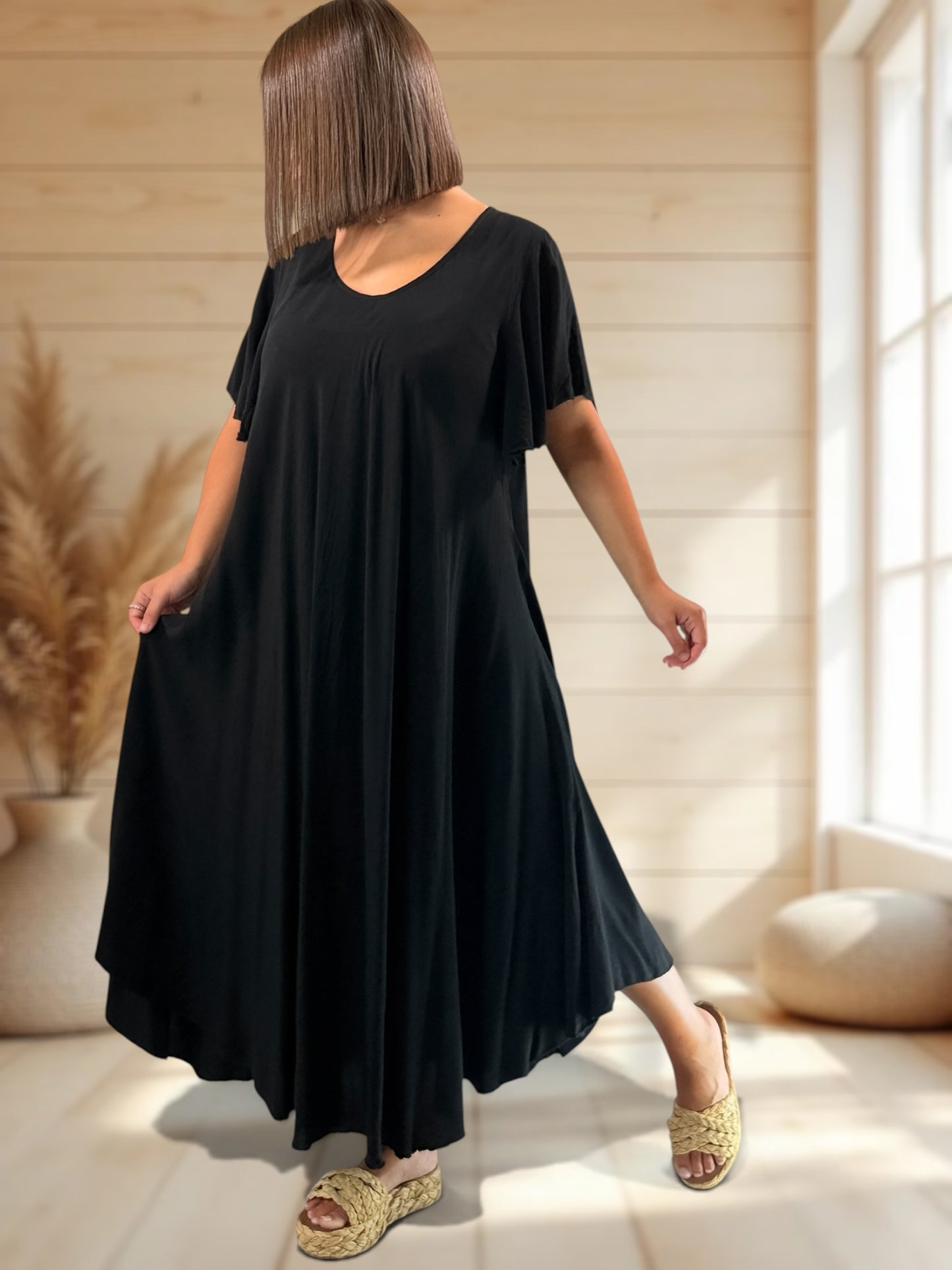 BABETH - ROBE FLUIDE NOIRE JUSQU'A LA TAILLE 54