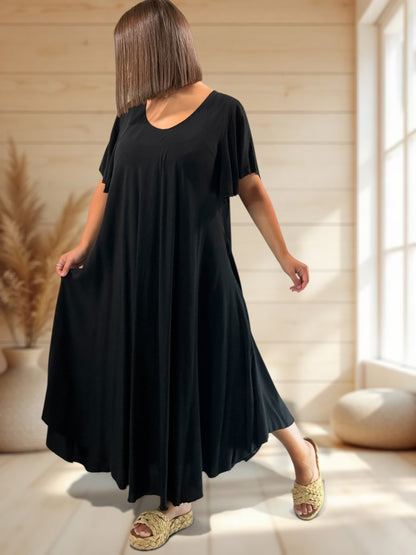 BABETH - ROBE FLUIDE NOIRE JUSQU'A LA TAILLE 54