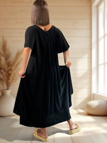 BABETH - ROBE FLUIDE NOIRE JUSQU'A LA TAILLE 54