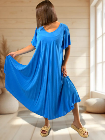BABETH - ROBE FLUIDE BLEUE JUSQU'A LA TAILLE 54