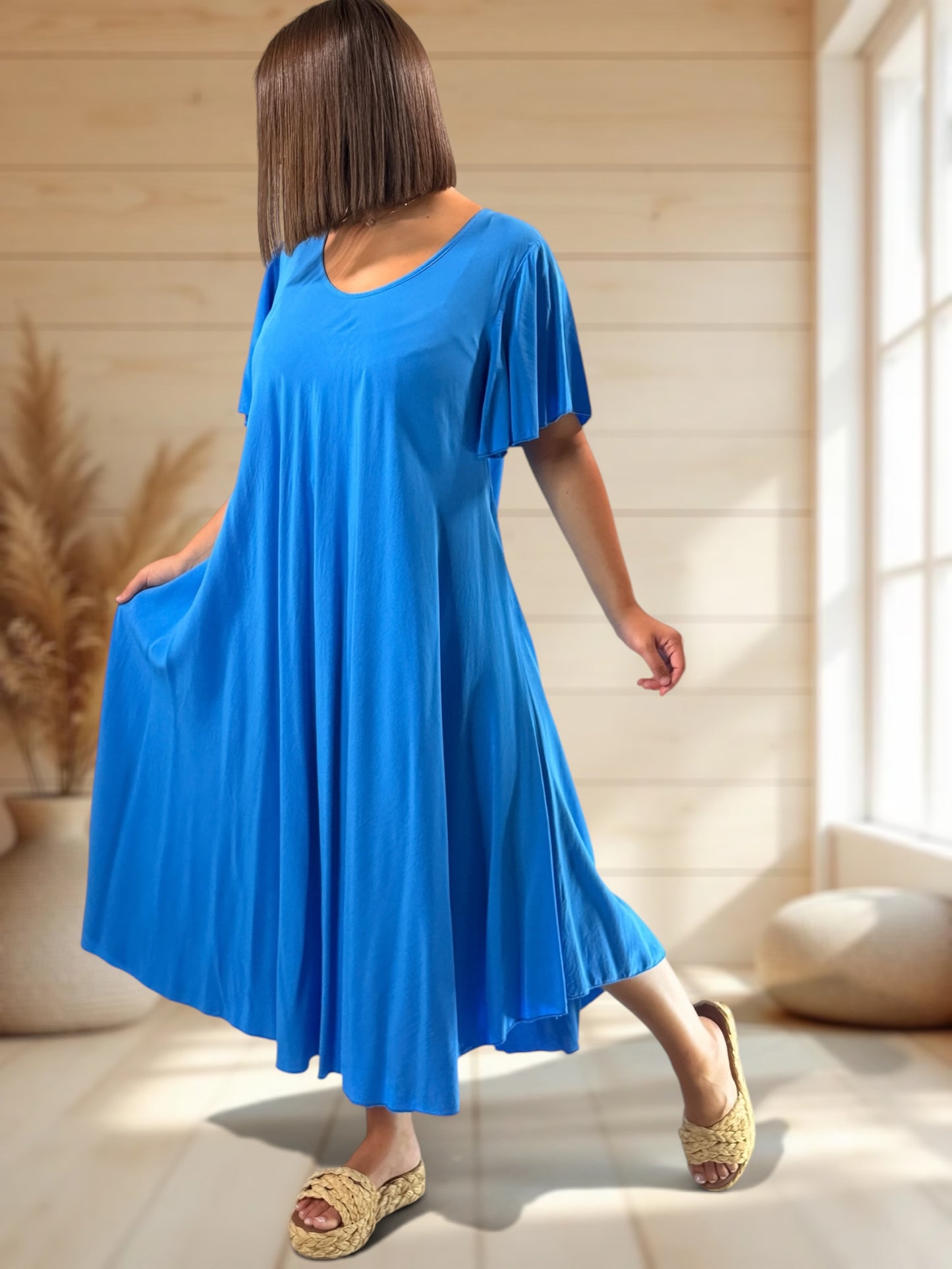 BABETH - ROBE FLUIDE BLEUE JUSQU'A LA TAILLE 54