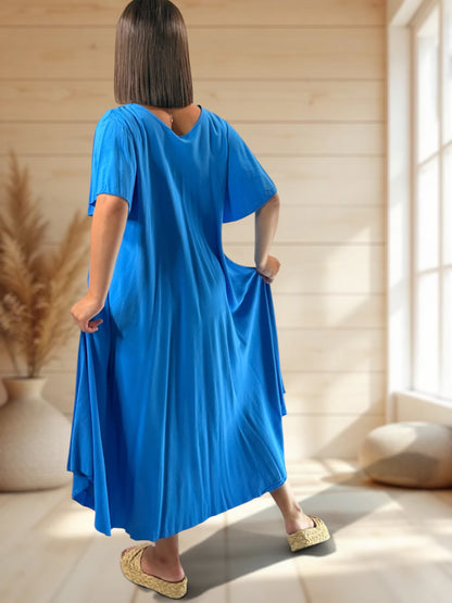 BABETH - ROBE FLUIDE BLEUE JUSQU'A LA TAILLE 54