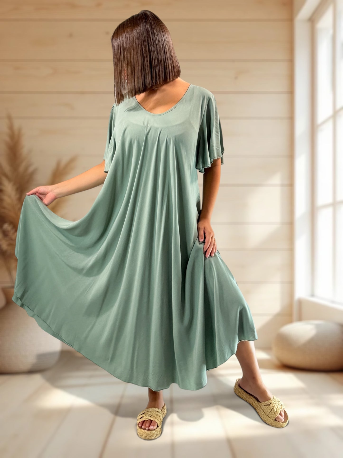 BABETH - ROBE FLUIDE KAKI JUSQU'A LA TAILLE 54