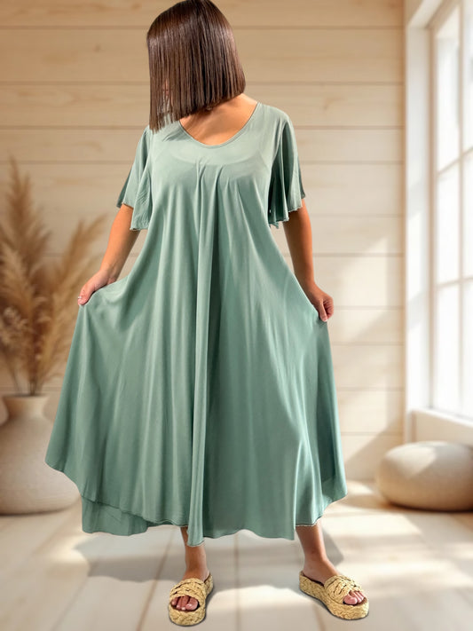 BABETH - ROBE FLUIDE KAKI JUSQU'A LA TAILLE 54