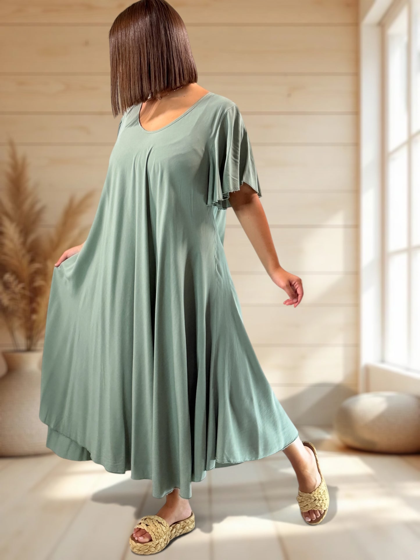 BABETH - ROBE FLUIDE KAKI JUSQU'A LA TAILLE 54