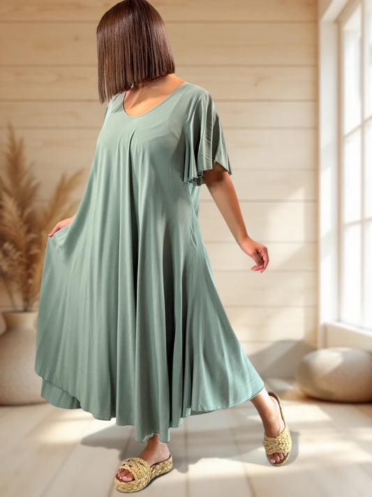 BABETH - ROBE FLUIDE KAKI JUSQU'A LA TAILLE 54