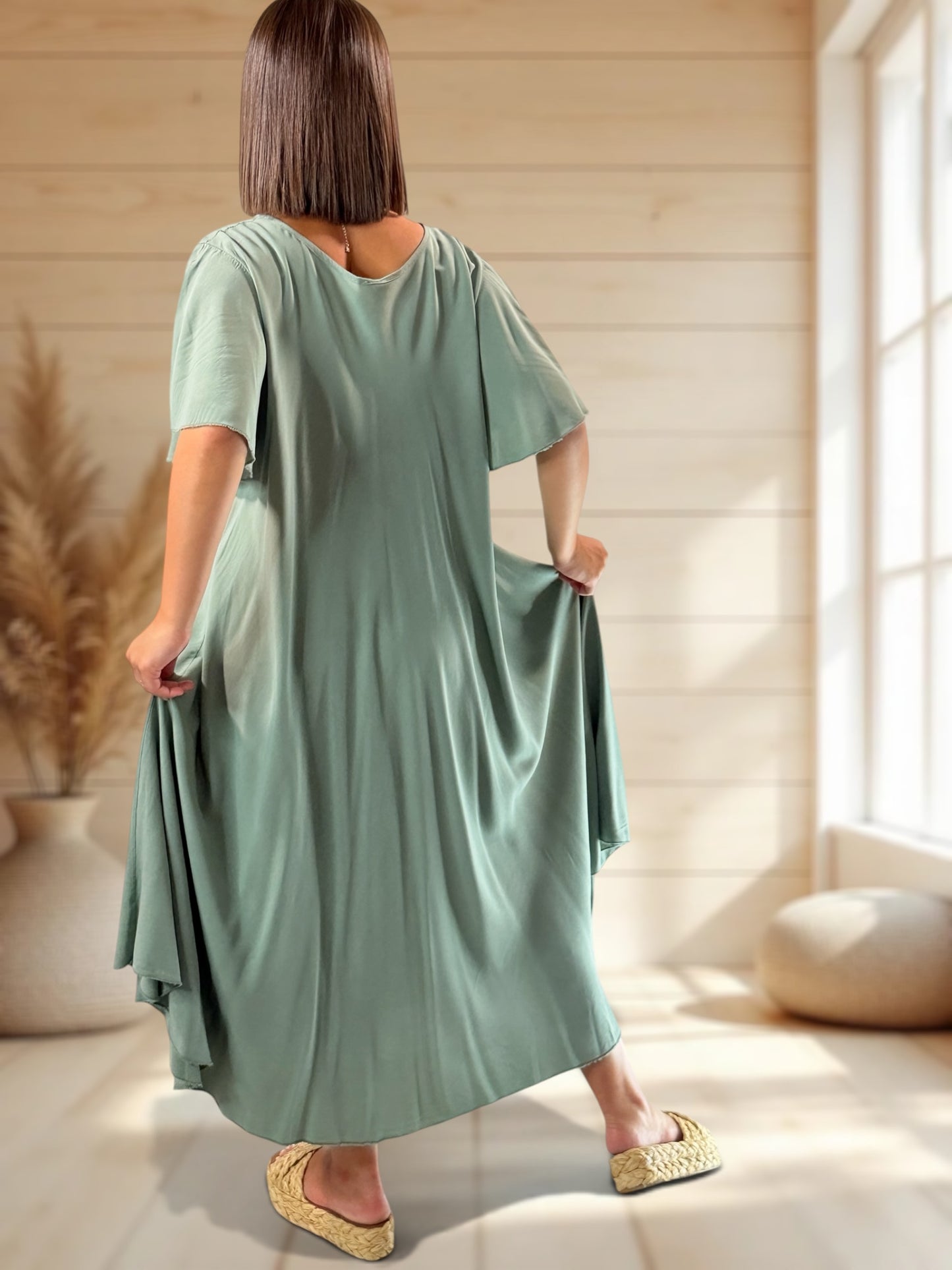 BABETH - ROBE FLUIDE KAKI JUSQU'A LA TAILLE 54