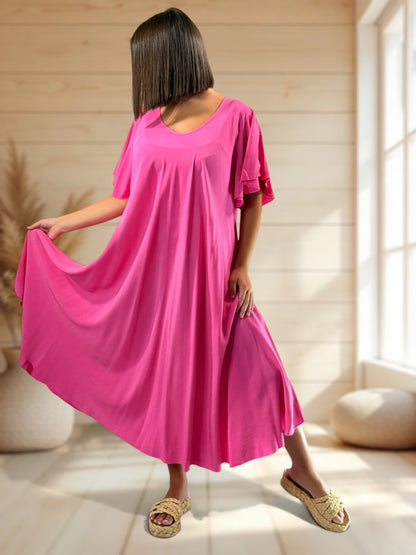 BABETH - ROBE FLUIDE FUCHSIA JUSQU'A LA TAILLE 54