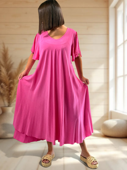 BABETH - ROBE FLUIDE FUCHSIA JUSQU'A LA TAILLE 54