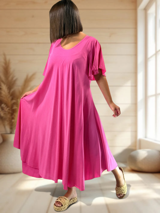 BABETH - ROBE FLUIDE FUCHSIA JUSQU'A LA TAILLE 54