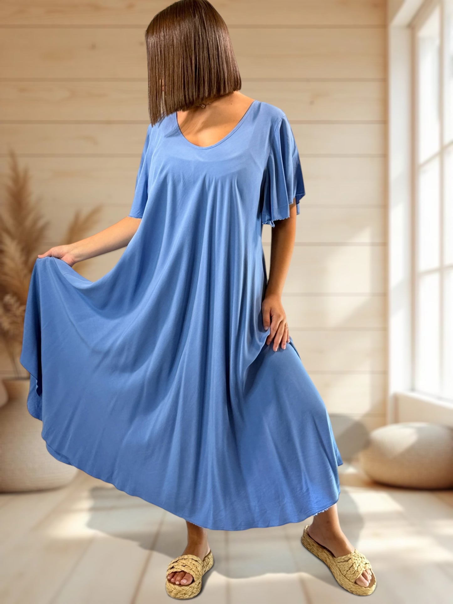 BABETH - ROBE FLUIDE BLEUE JUSQU'A LA TAILLE 54