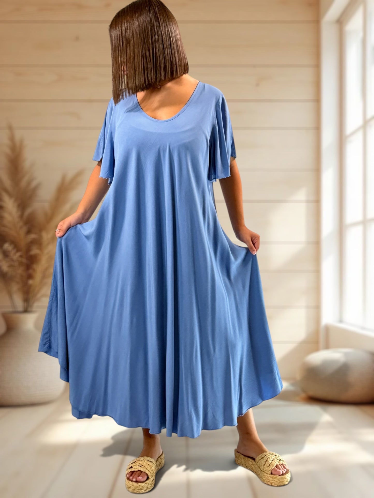 BABETH - ROBE FLUIDE BLEUE JUSQU'A LA TAILLE 54