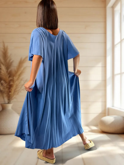 BABETH - ROBE FLUIDE BLEUE JUSQU'A LA TAILLE 54