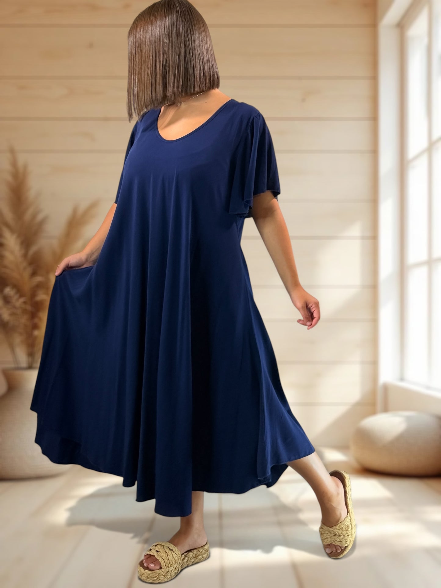 BABETH - ROBE FLUIDE MARINE JUSQU'A LA TAILLE 54