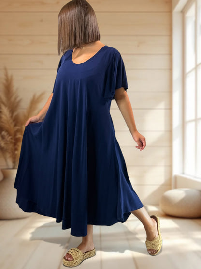 BABETH - ROBE FLUIDE MARINE JUSQU'A LA TAILLE 54
