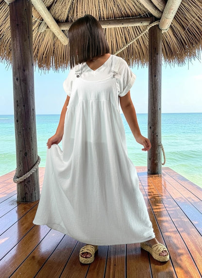 ANNALISA - ROBE TABLIER BLANCHE JUSQU'A LA TAILLE 50/52