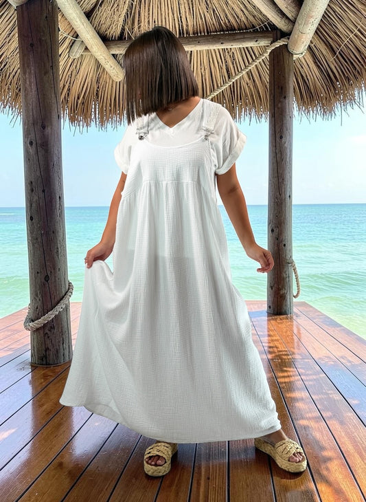 ANNALISA - ROBE TABLIER BLANCHE JUSQU'A LA TAILLE 50/52