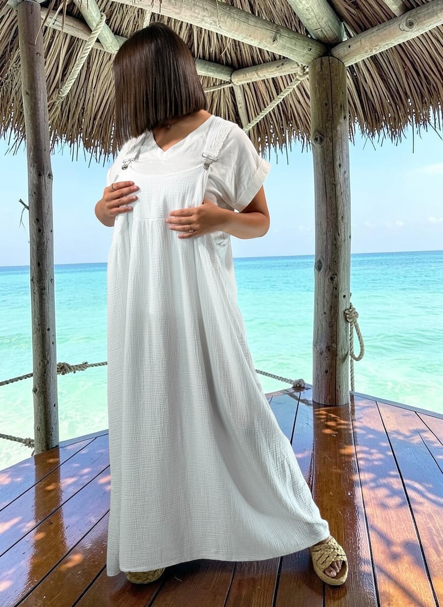 ANNALISA - ROBE TABLIER BLANCHE JUSQU'A LA TAILLE 50/52