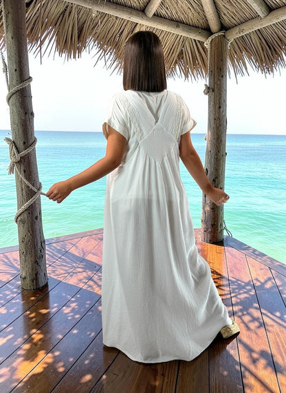 ANNALISA - ROBE TABLIER BLANCHE JUSQU'A LA TAILLE 50/52