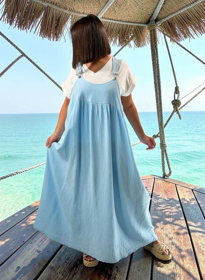 ANNALISA - ROBE TABLIER BLEUE JUSQU'A LA TAILLE 50/52