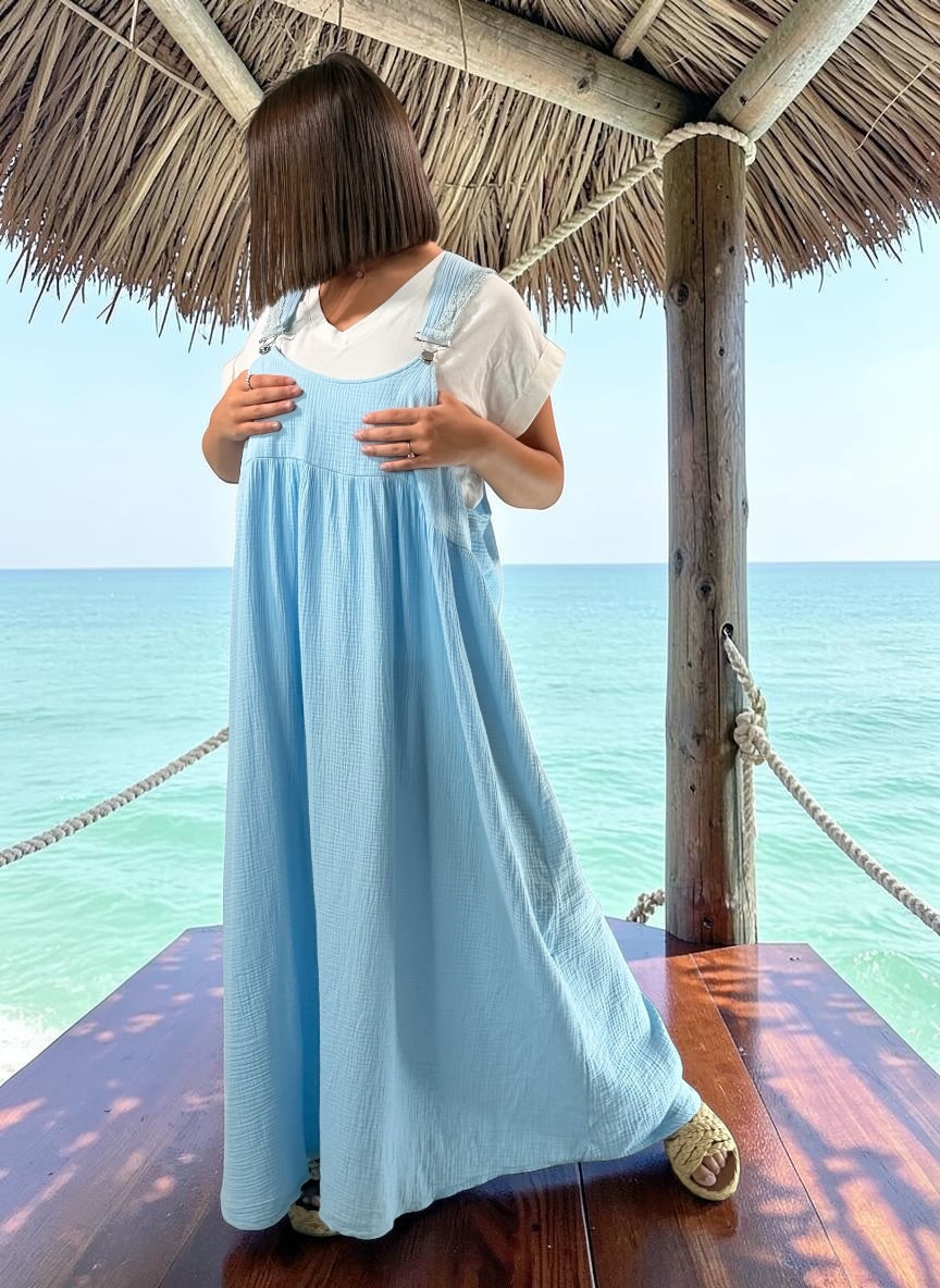 ANNALISA - ROBE TABLIER BLEUE JUSQU'A LA TAILLE 50/52