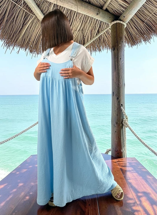 ANNALISA - ROBE TABLIER BLEUE JUSQU'A LA TAILLE 50/52
