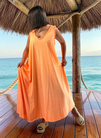 MARISOL - ROBE AMPLE ORANGE EN COTON JUSQU'A LA TAILLE 54