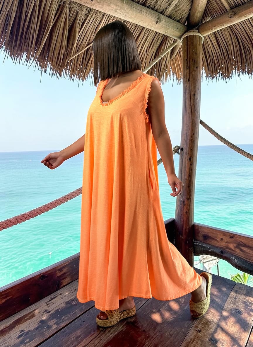 MARISOL - ROBE AMPLE ORANGE EN COTON JUSQU'A LA TAILLE 54