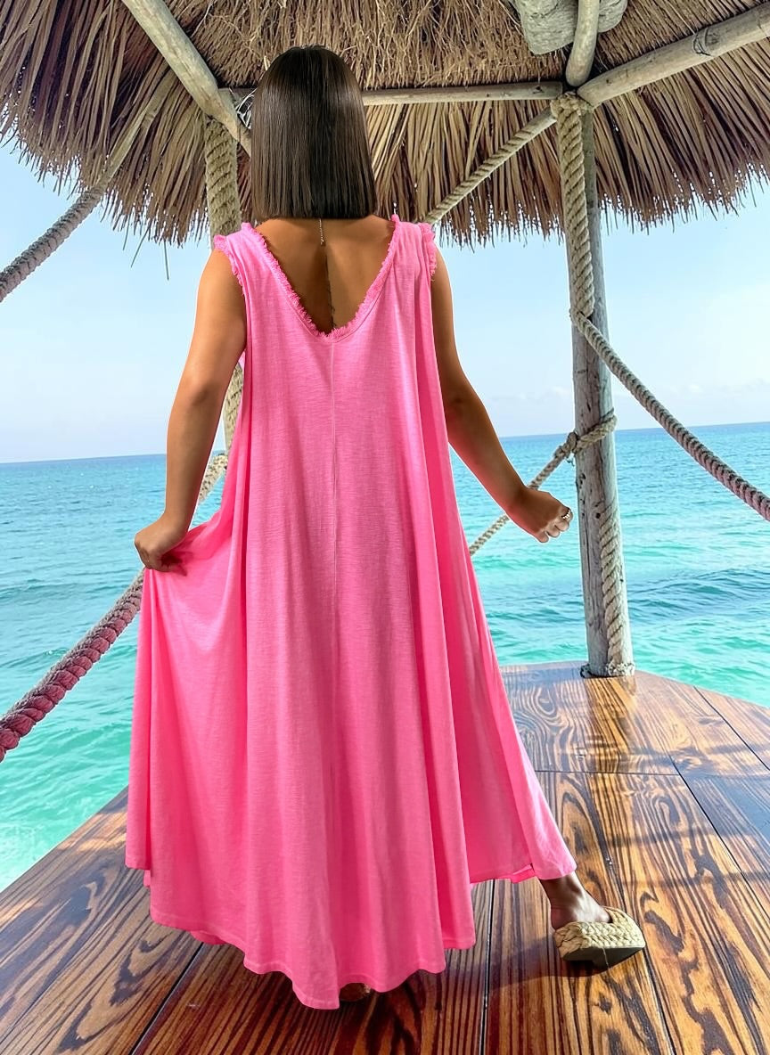 MARISOL - ROBE AMPLE FUCHSIA EN COTON  JUSQU'A LA TAILLE 54