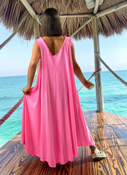 MARISOL - ROBE AMPLE FUCHSIA EN COTON  JUSQU'A LA TAILLE 54
