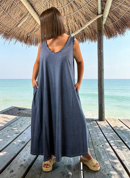 MARISOL - ROBE AMPLE BLEU JEAN EN COTON JUSQU'A LA TAILLE 54