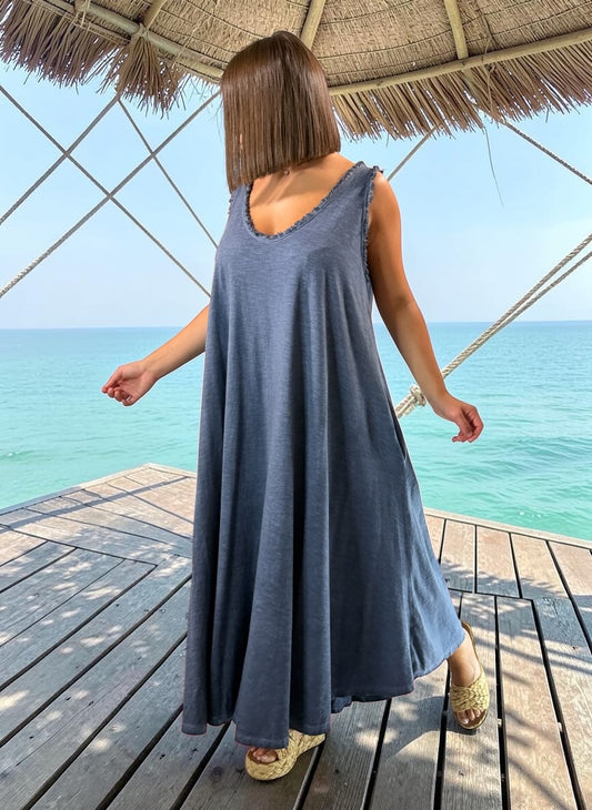 MARISOL - ROBE AMPLE BLEU JEAN EN COTON JUSQU'A LA TAILLE 54
