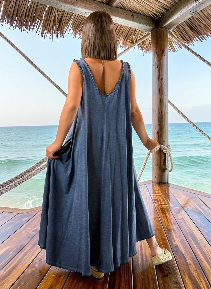 MARISOL - ROBE AMPLE BLEU JEAN EN COTON JUSQU'A LA TAILLE 54